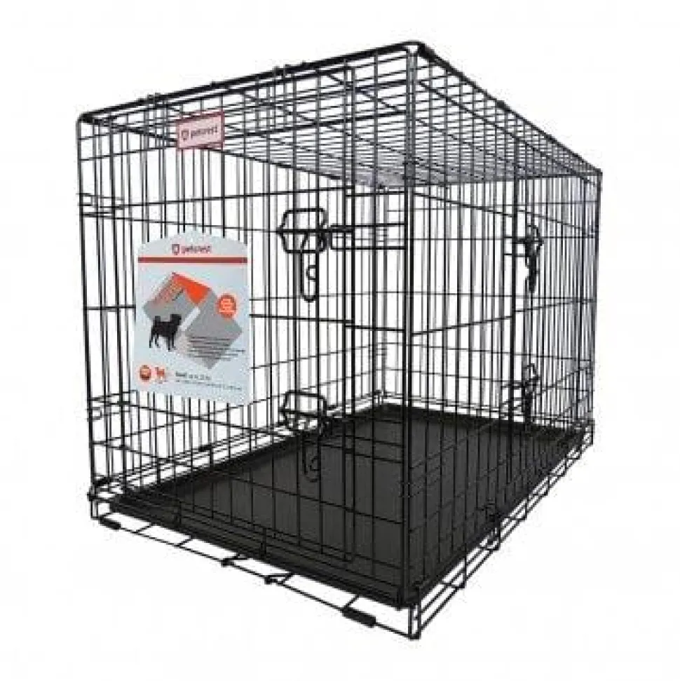 Petcrest Double Door Metal Folding Dog Crate - Black