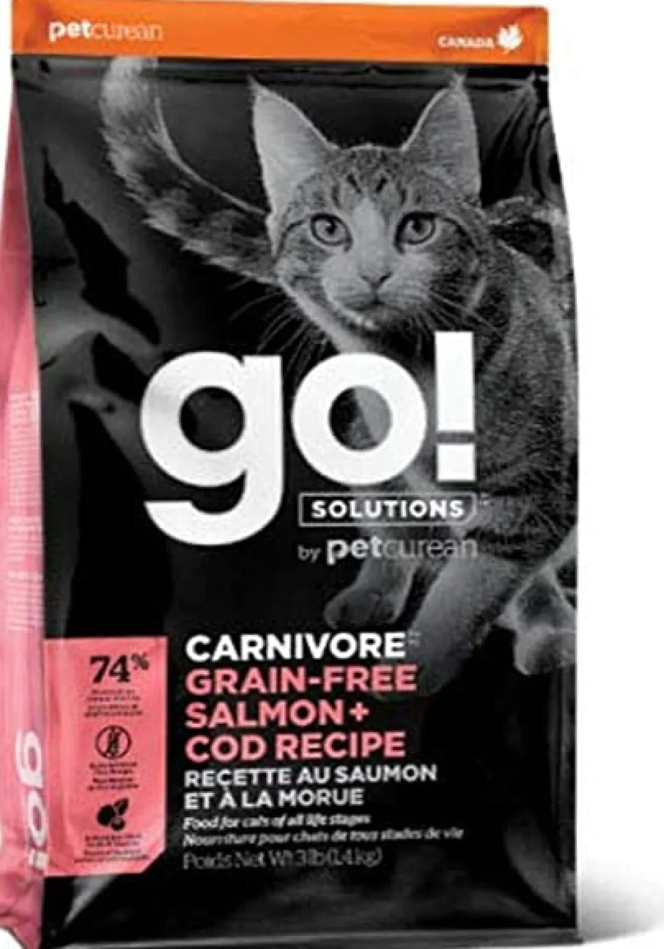 Petcurean GO! Carnivore Grain-Free Salmon & Cod Cat Dry Cat Food - 3 lb Bag
