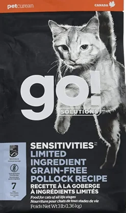 Petcurean GO! Sensitivities LID Grain-Free Pollock Recipe Dry Cat Food - 3 lb Bag