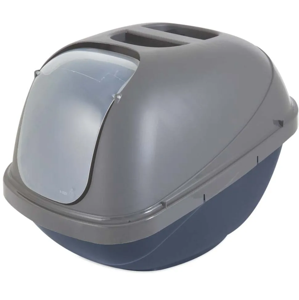 Petmate Basic Hooded Cat Litter Box Blue Steel Base/Pearl Silver Hood - Large