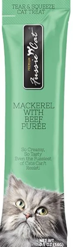 Pets Global Fussie Cat Mackerel and Beef Puree Wet Cat Food - .05 Oz Tubes - 4 Pack