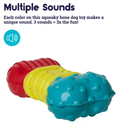Petstages Dental-Textured and Multi-Colored Bone Chew and Squeak Rubber Puppy Dog Toy