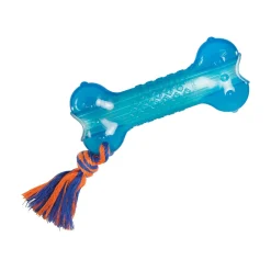 Petstages Orka Bone Treat Dispensing Rubber and Rope Chew Dog Toy - Blue - Medium