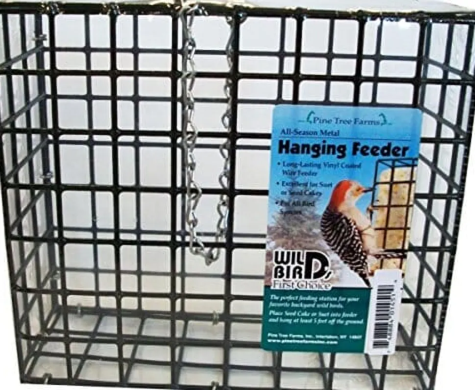 Pine Tree Farms Hanging Feeder for Large Seed & Suet Cake Suet and Seed Cake Wild Bird Feeder - Green