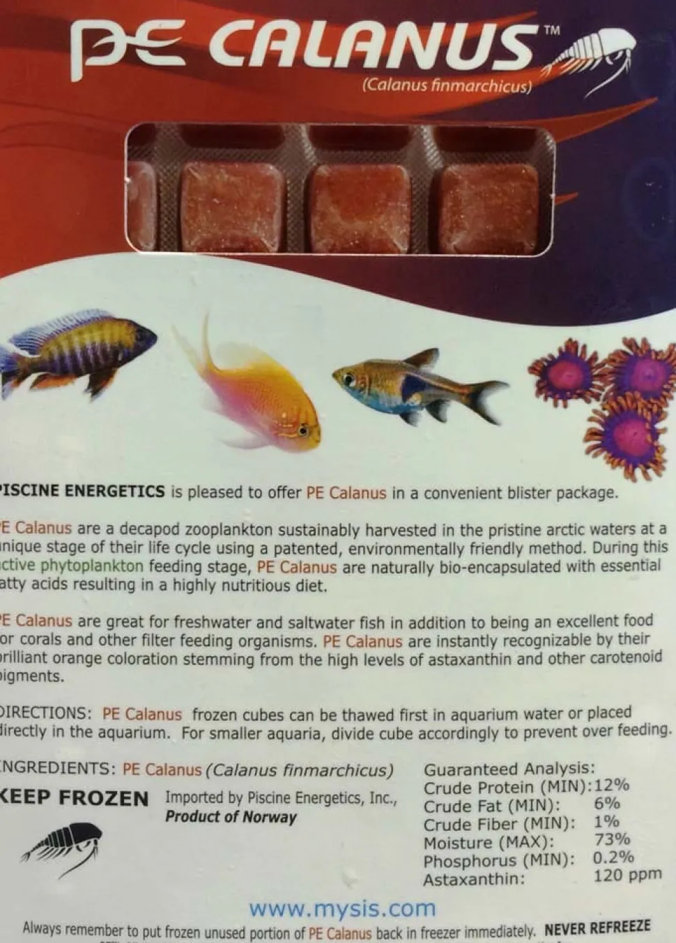 Piscine Energetics Calanus Frozen Fish Food - 4 Oz