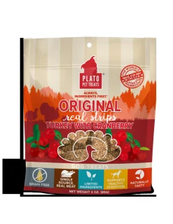 Plato Pet Treats Grain-Free Original Real Strips Turkey & Cranberry Soft and Chewy Dog Treats - 3 oz Bag
