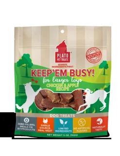 Plato Pet Treats Keep 'em Busy Chicken & Apple Treats for Large Toys Dehydrated Dog Treats - 5oz Bag