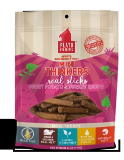 Plato Pet Treats Mini Thinkers Sweet Potato & Turkey Natural Dog Chews - 6 oz Bag