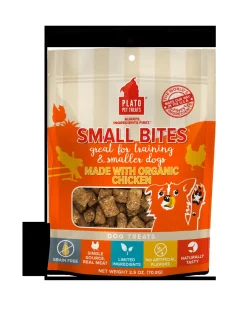Plato Pet Treats Small Bites Organic Chicken Crunchy Dog Treats - 2.5 oz Bag