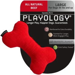 Playology Beef Scented Bone Squeak and Plush Dog Toy with Encapsiscent Technology - Medium