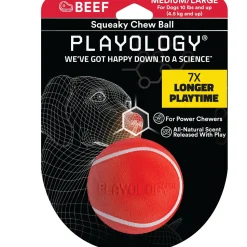 Playology Beef Scented Bouncy Ball Rubber Dog Toy with Encapsiscent Technology - Large