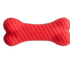 Playology Beef Scented Dual Layered Bone Rubber Dog Toy with Encapsiscent Technology - Red - Small