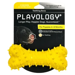 Playology Chicken Scented Teething Bone Rubber Puppy Dog Toy with Encapsiscent Technology - Large