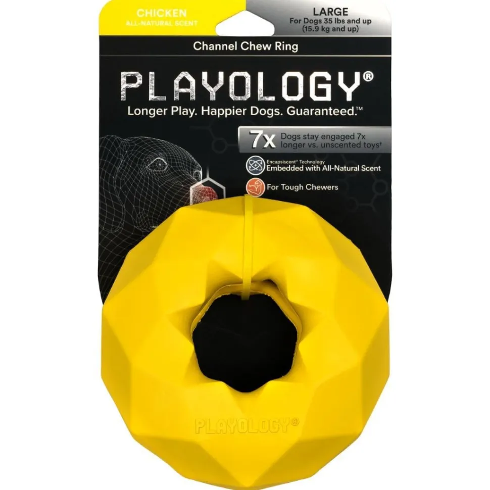 Playology Chicken Scented Channel Chew Ring Rubber Dog Toy with Encapsiscent Technology - Large