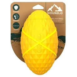 Playology Hound2O Squeaky Football Squeak and Floating Rubber Dog Toy - Yellow