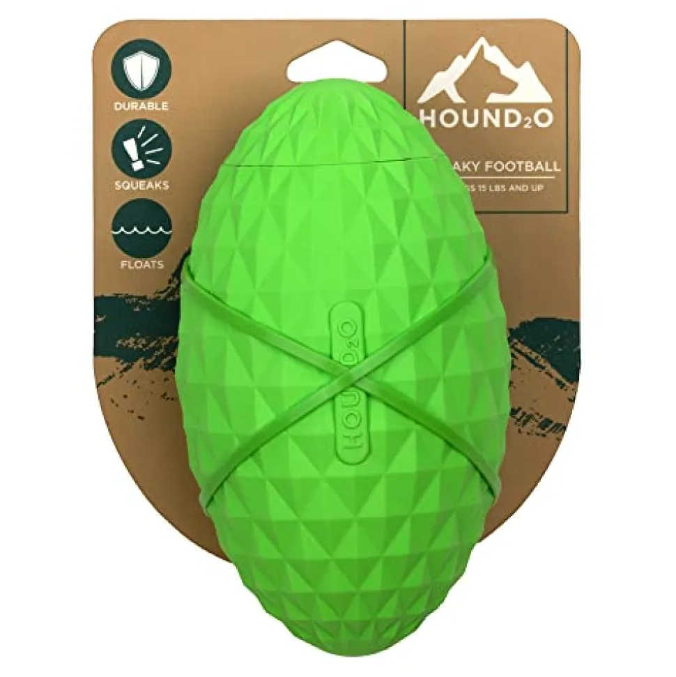 Playology Hound2O Squeaky Football Squeak and Floating Rubber Dog Toy - Green