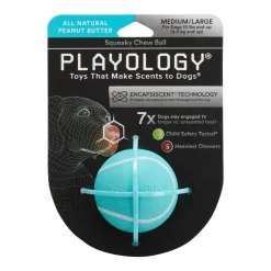 Playology Peanut Butter Scented Squeaky Chew Ball Rubber Dog Toy with Encapsiscent Technology - Medium/Large