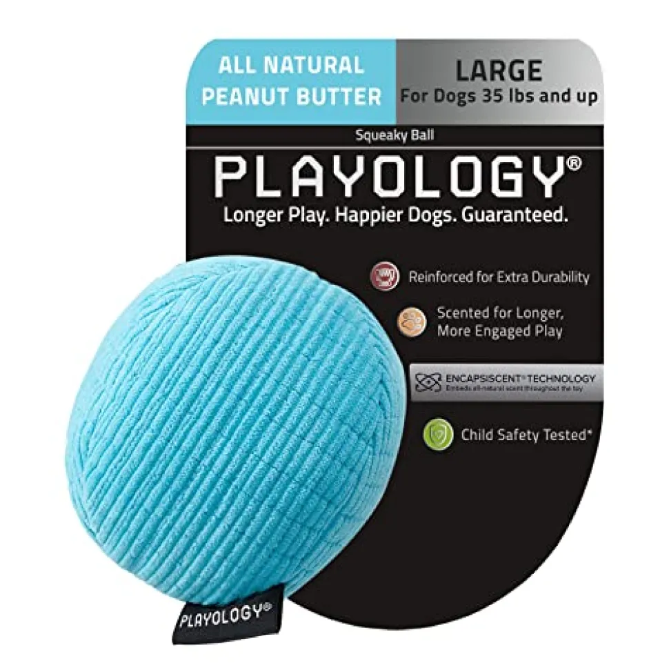 Playology Peanut Butter Scented Squeaky Ball Plush Dog Toy with Encapsiscent Technology - Medium