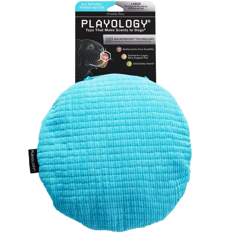 Playology Peanut Butter Scented Disc Crinkle and Plush Dog Toy with Encapsiscent Technology - Large