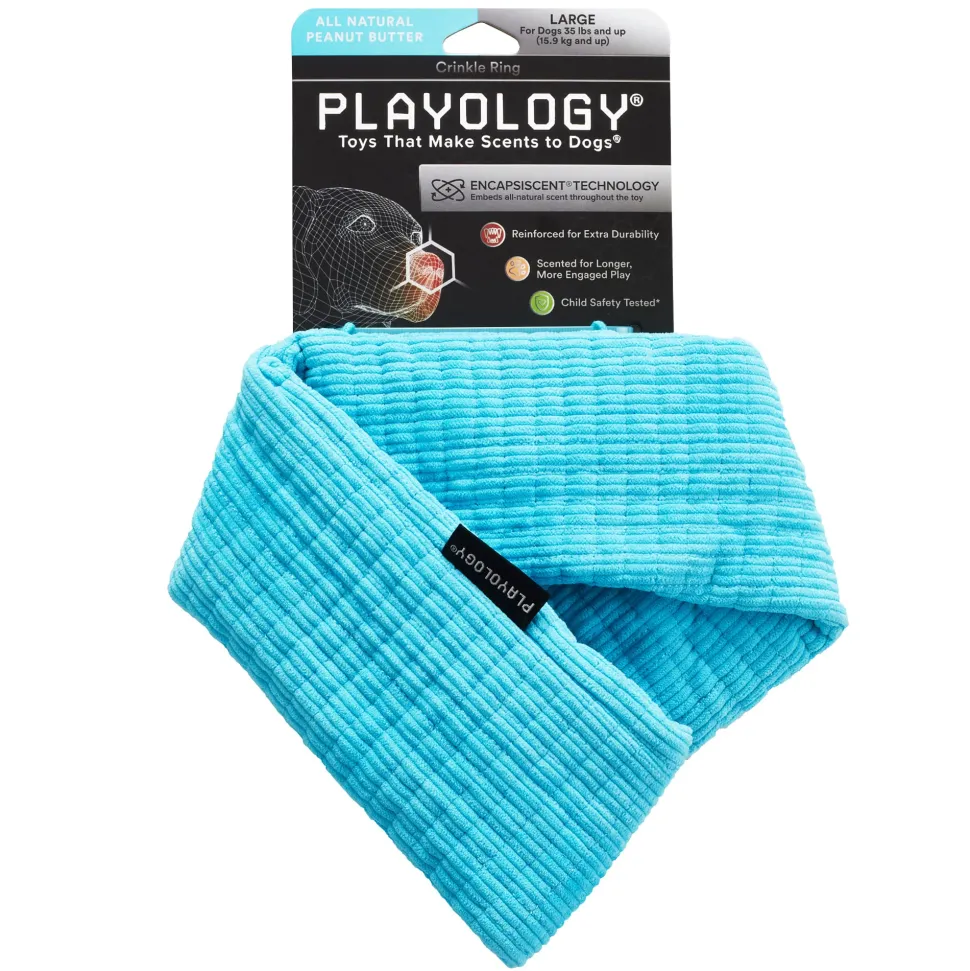 Playology Peanut Butter Scented Crinkle and Plush Ring Dog Toy with Encapsiscent Technology - Large