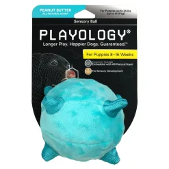 Playology Peanut Butter Scented Sensory Ball Squeak and Plush Puppy Dog Toy with Encapsiscent Technology - Small