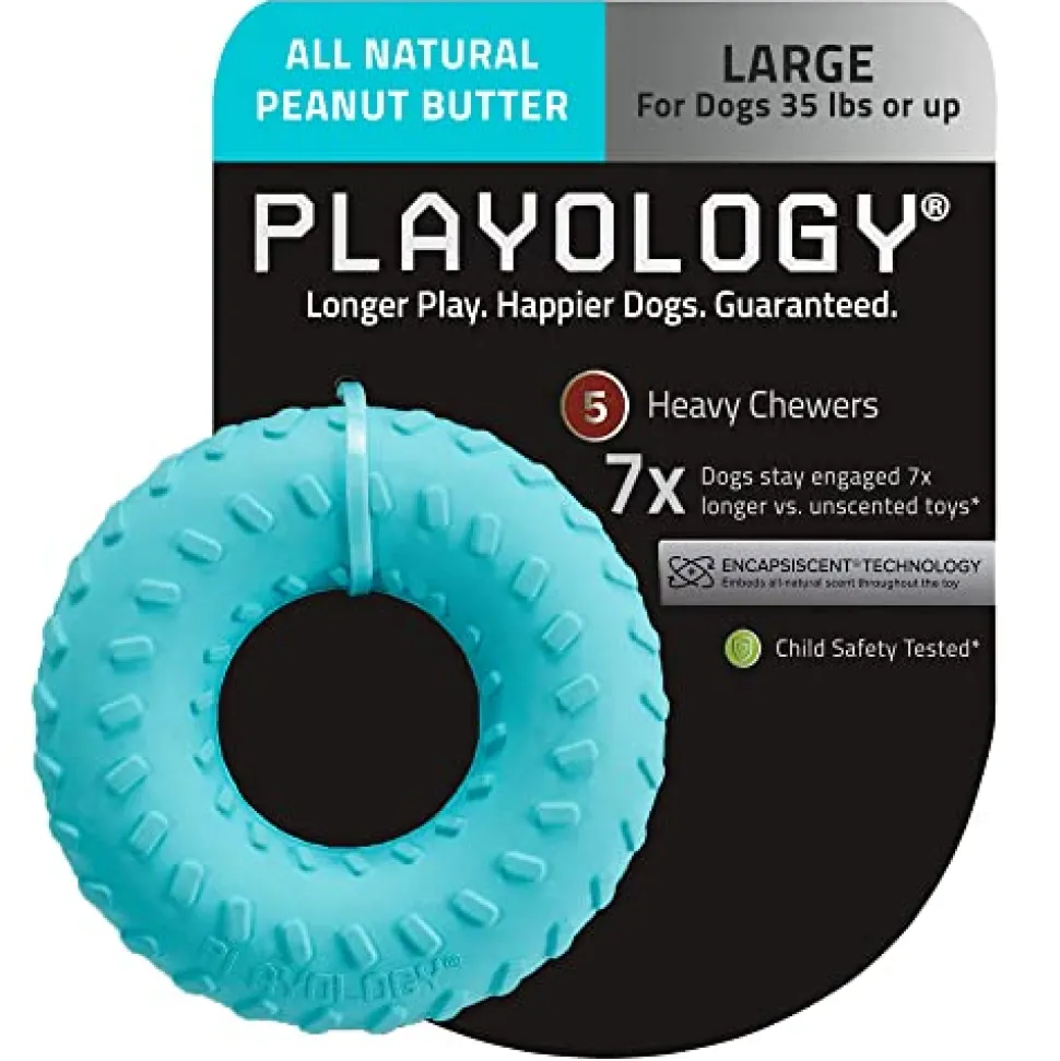 Playology Peanut Butter Scented Dual Layered Ring Rubber Dog Toy with Encapsiscent Technology - Medium