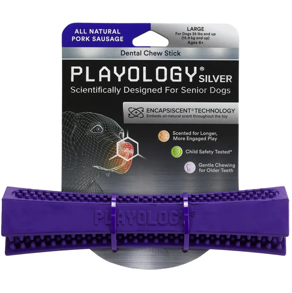 Playology Pork Scented Dental Chew Stick Rubber Dog Toy with Encapsiscent Technology - Large