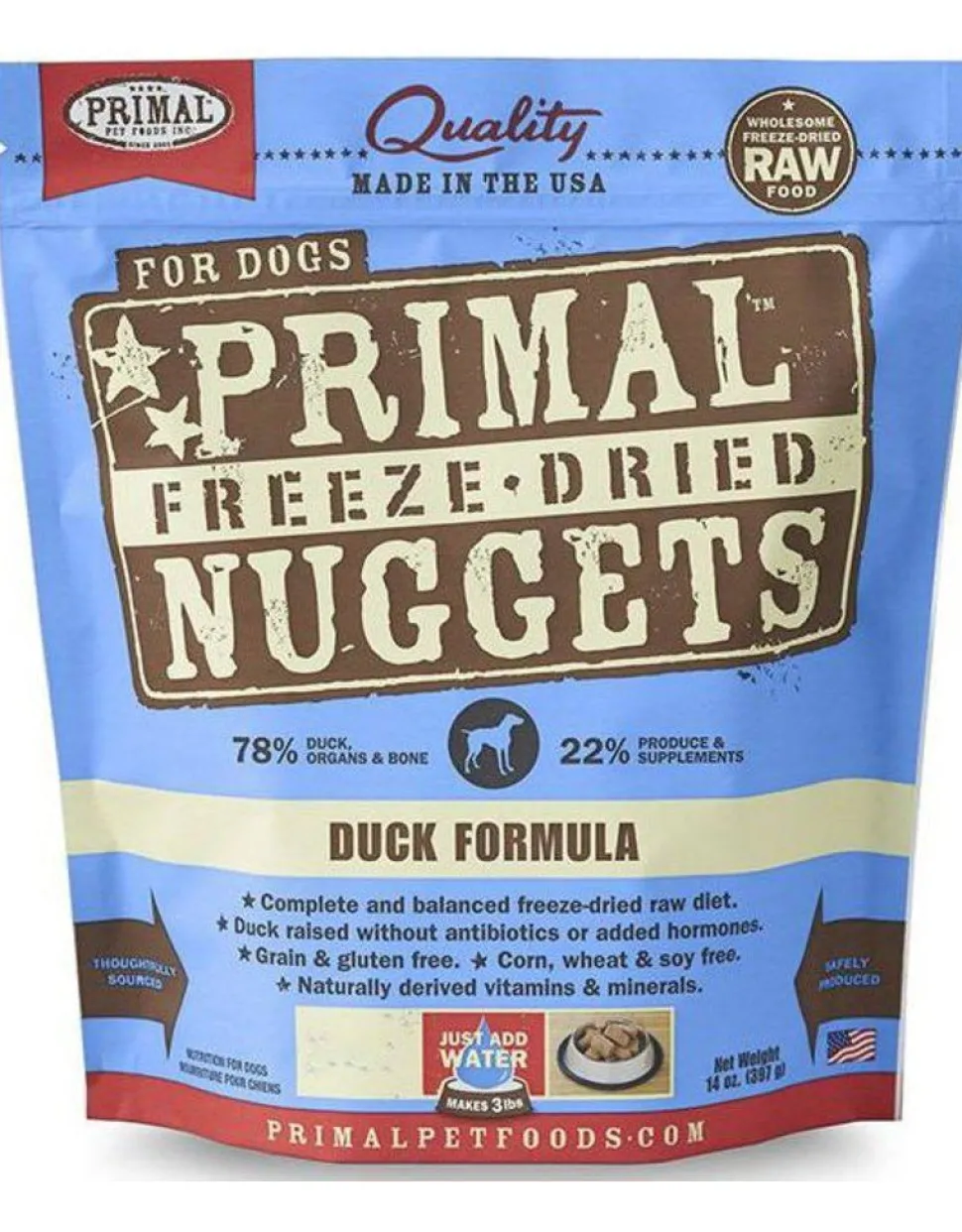 Primal Freeze-Dried Dog Food Nuggets Duck - 14 Oz