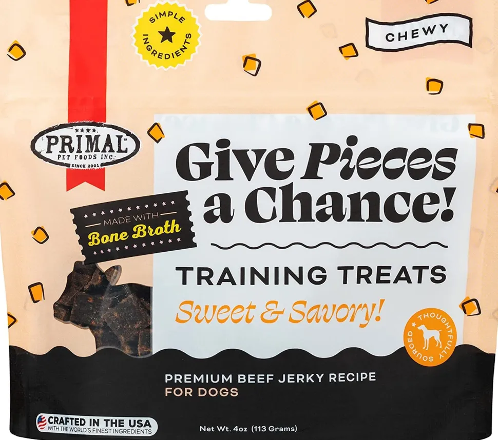 Primal GIVE PIECES A CHANCE Beef Jerky Dog Treats - 4 Oz