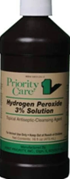 Priority Care Hydrogen Peroxide 3% Solution Veterinary Supplies Clean Sanitize & Misc - 16 Oz - 12 Pack