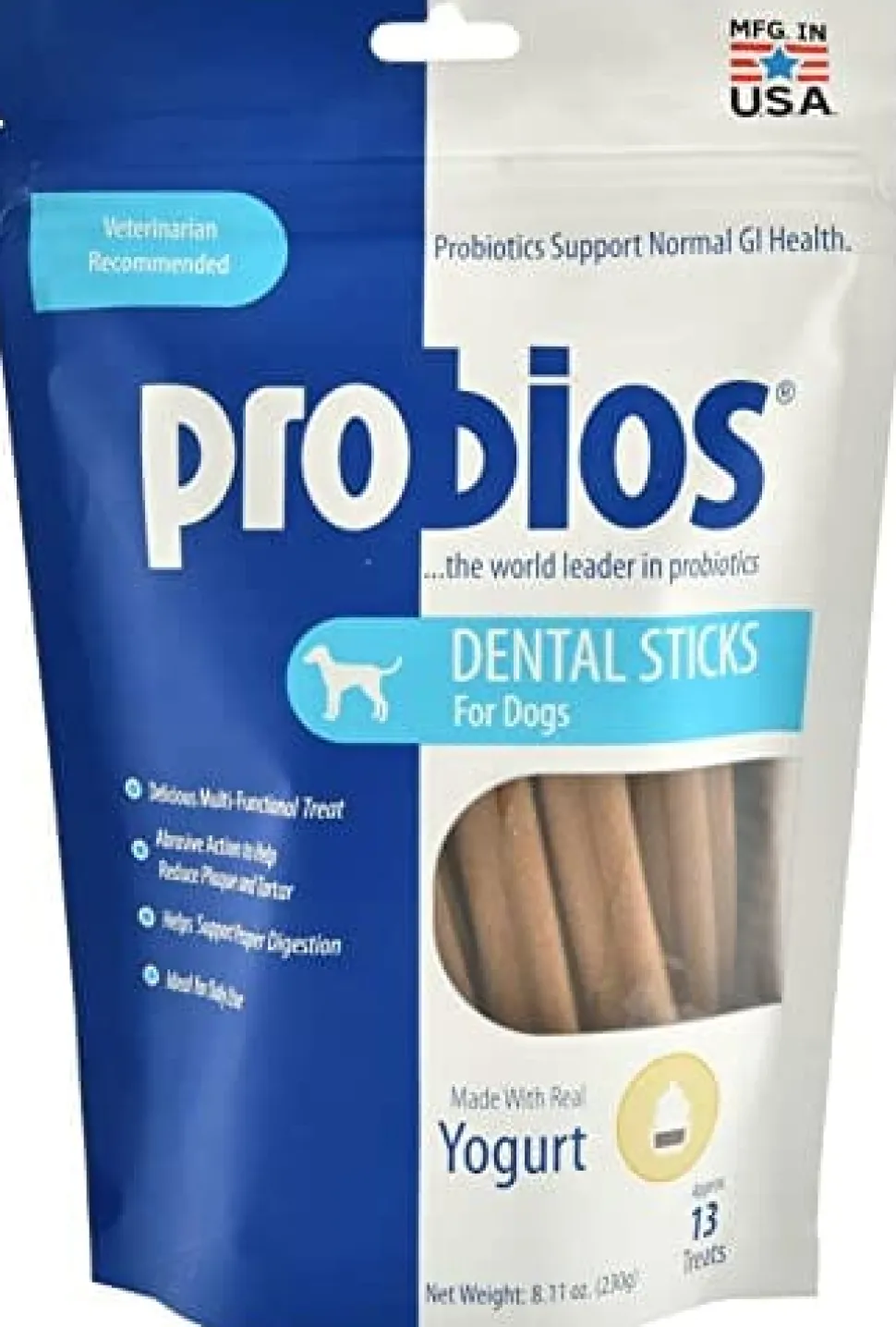 Probios Dental Sticks for Dogs Dog Dental and Hard Chews - Yogurt - 8.11 Oz - 13 Pack