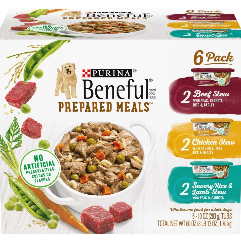 Purina Beneful Prepared Meals Lamb Chicken and Beef Stew Wet Dog Food Trays - Variety Pack - 10 Oz - Case of 6 - 2 Pack