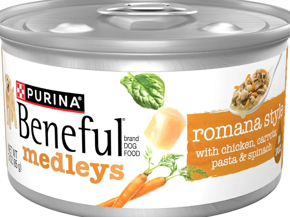 Purina Beneful Romana Style Medley's Chicken Carrots Pasta and Spinach Canned Dog Food and Mixer - Multi-Pack - 3 Oz - Case of 3 - 8 Pack
