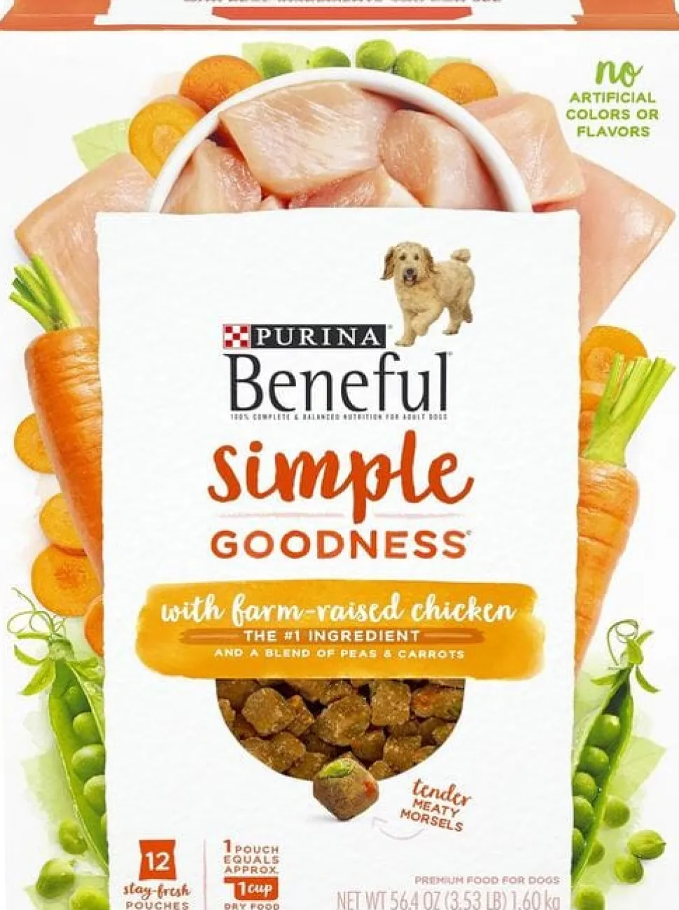 Purina Beneful Simple Goodness Farm-Raised Chicken with Peas and Carrots Adult Dry Dog Food - 3.5 Lbs - Case of 4