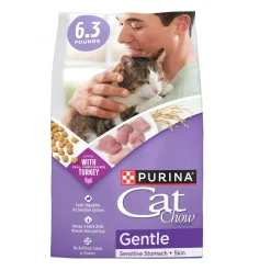 Purina Cat Chow Gentle Sensitive Skin and Stomach Farm-Raised Turkey Dry Cat Food - 6.3 Lbs - Case of 4