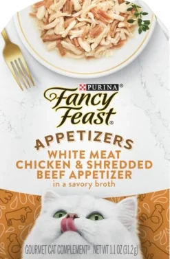Purina Fancy Feast Appetizers Grain-Free Chicken and Beef Wet Cat Food and Topper Pouch - 1.1 Oz - Case of 10