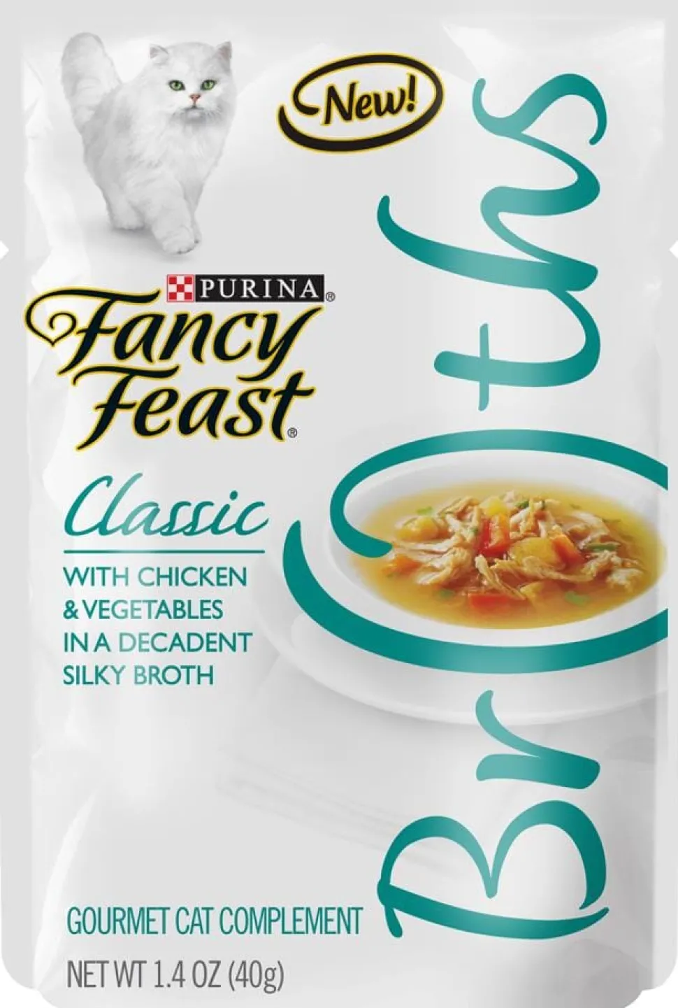 Purina Fancy Feast Broths Classic Chicken and Veggie Wet Cat Food or Topper Pouch - 1.4 Oz - Case of 16