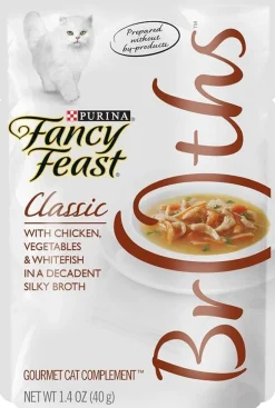 Purina Fancy Feast Broths Classic Chicken Whitefish and Veggies Wet Cat Food or Topper Pouch - 1.4 Oz - Case of 16