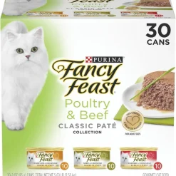 Purina Fancy Feast Classic Pate Chicken Turkey and Beef Pate Canned Cat Food- Variety Pack - 3 Oz - 30 Count