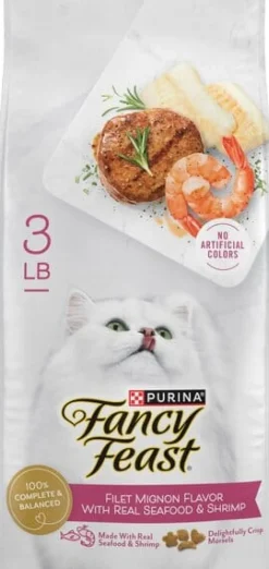 Purina Fancy Feast Gourmet Naturals Filet Mignon with Seafood and Shrimp Dry Cat Food - 3 Lbs - Case of 4
