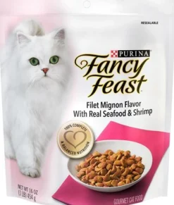 Purina Fancy Feast Gourmet Naturals Filet Mignon with Seafood and Shrimp Dry Cat Food - 16 Oz - Case of 4
