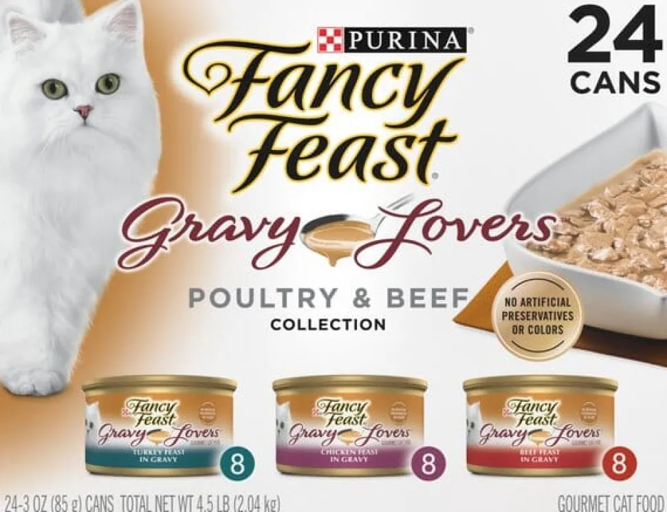 Purina Fancy Feast Gravy Lovers Collection Chicken Turkey and Beef Canned Cat Food - Variety Pack - 3 Oz - 24 Count