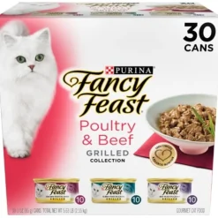 Purina Fancy Feast Grilled Collection Chicken Turkey and Beef in Gravy Canned Cat Food - Variety Pack - 3 Oz - Case of 30