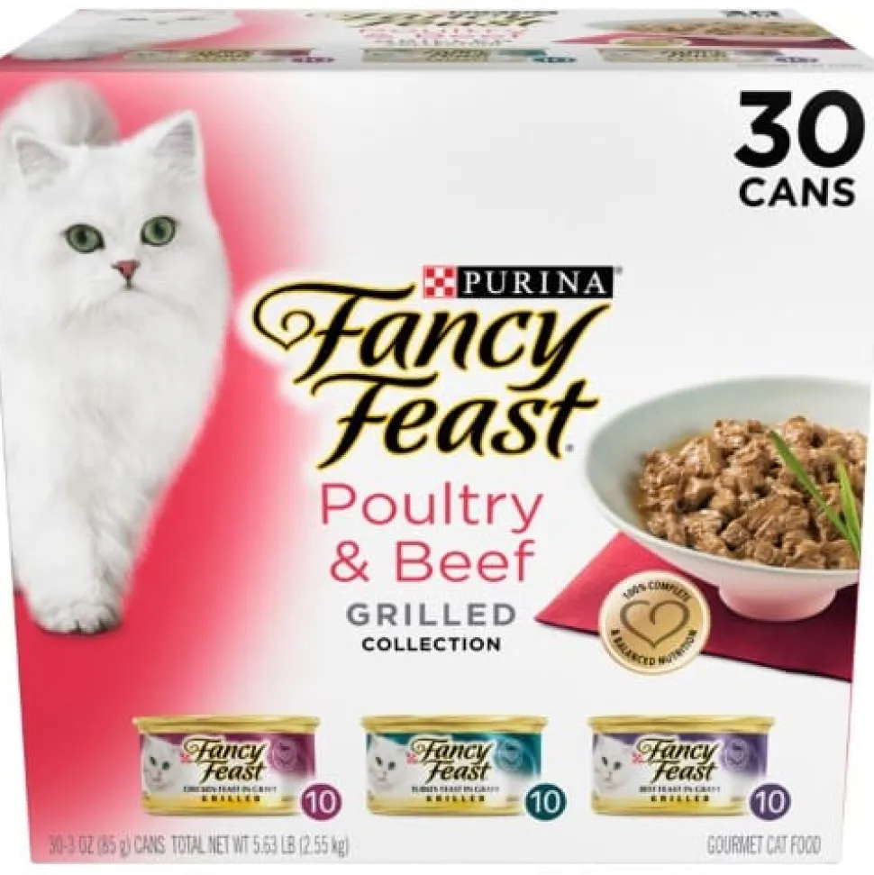 Purina Fancy Feast Grilled Collection Chicken Turkey and Beef in Gravy Canned Cat Food - Variety Pack - 3 Oz - Case of 30