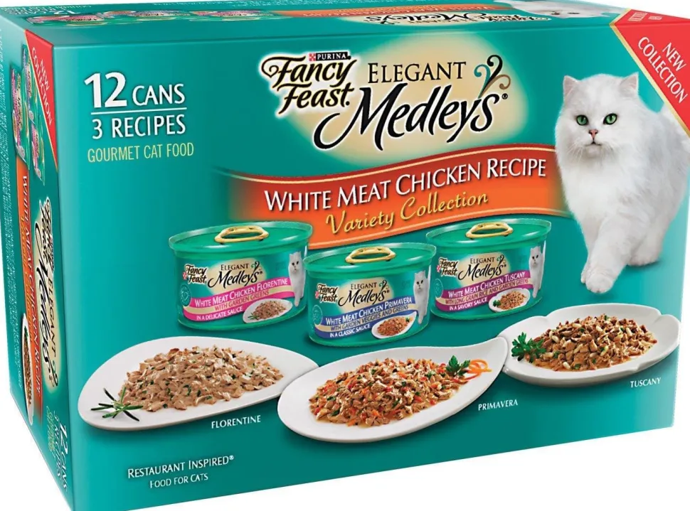 Purina Fancy Feast Medley's White Meat Chicken Collection in various Sauces Canned Cat Food - Variety Pack - 3 Oz - Case of 12 - 2 Pack