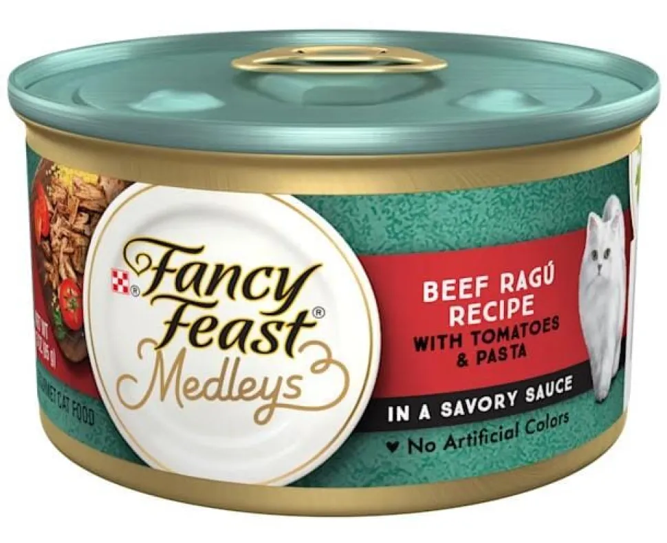 Purina Fancy Feast Medley's Beef Ragu Tomatoes and Pasta in Savory Sauce Canned Cat Food - 3 Oz - Case of 24