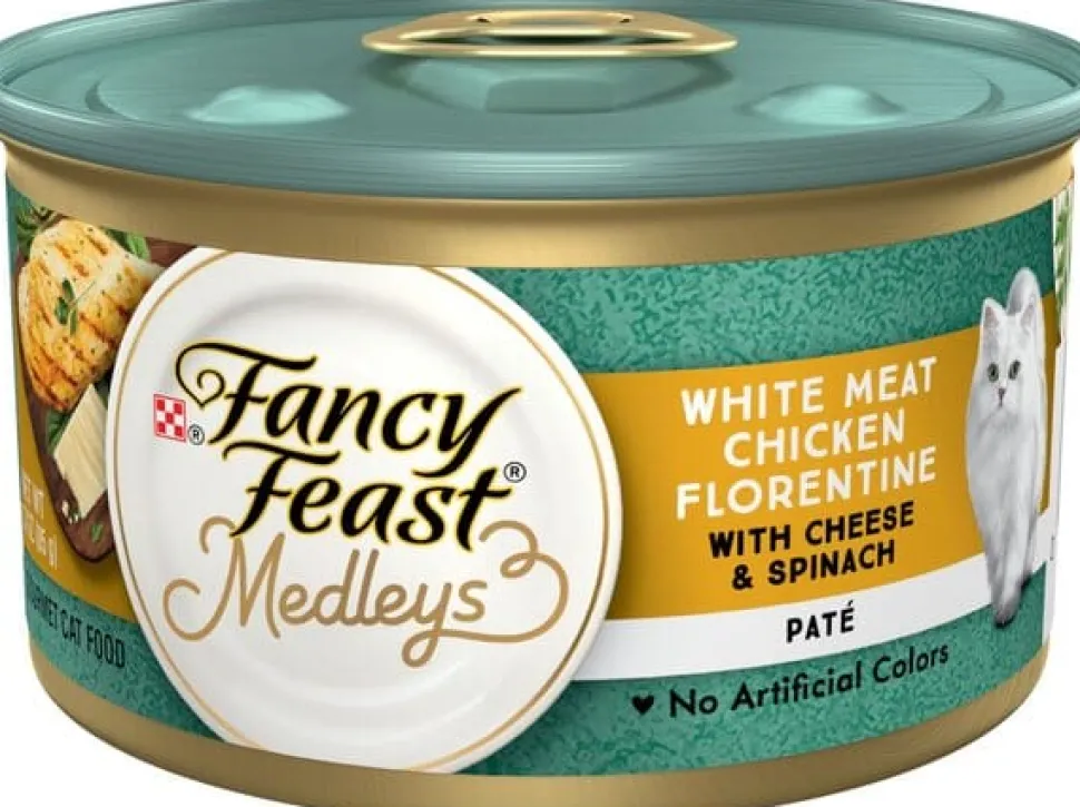 Purina Fancy Feast Medley's Chicken with Cheese with Spinach Pate Canned Cat Food - 3 Oz - Case of 24