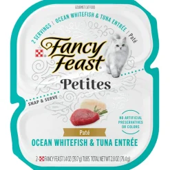 Purina Fancy Feast Petites Ocean Whitefish and Tuna Pate Entrée Wet Cat Food Trays - 2.8 Oz - Case of 12
