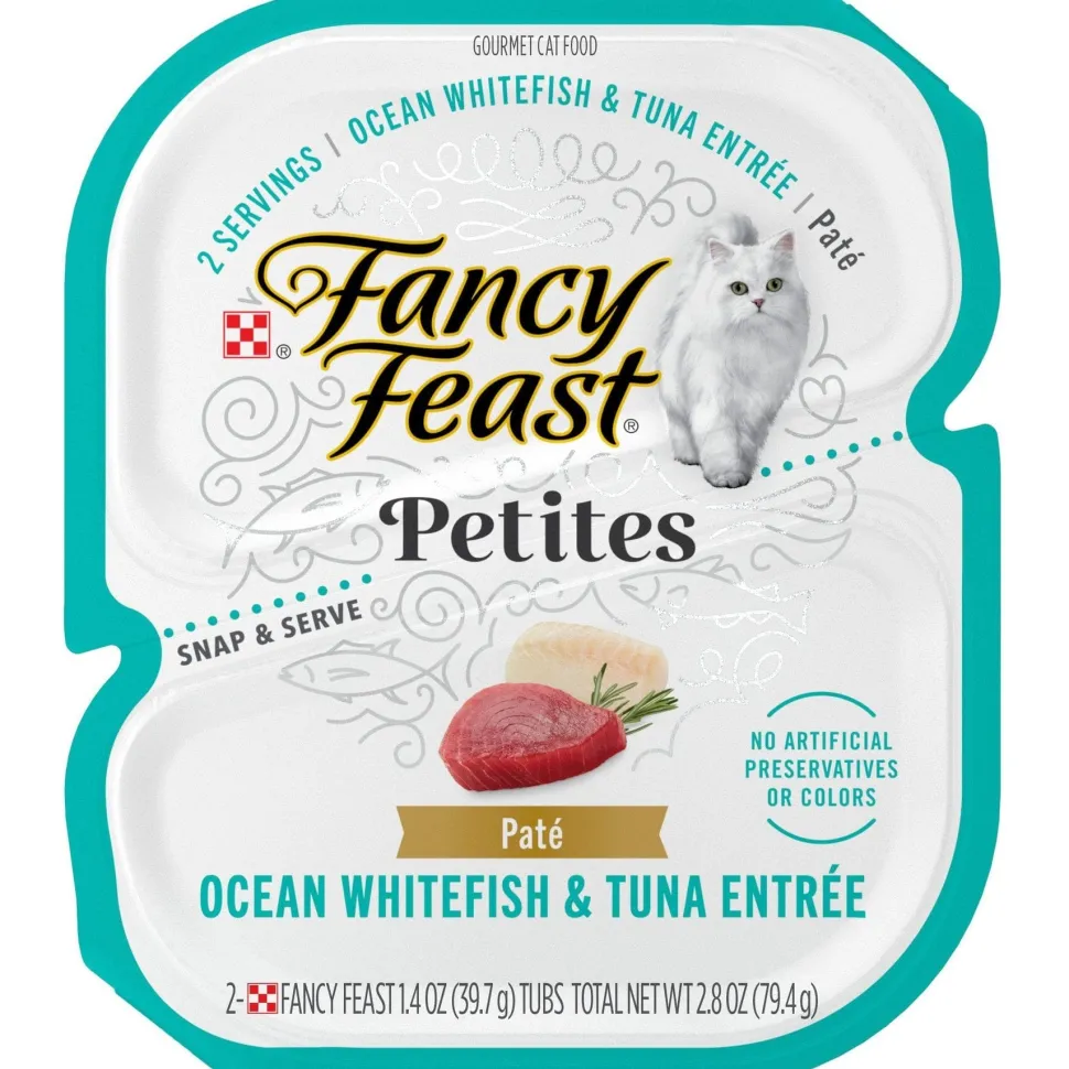 Purina Fancy Feast Petites Ocean Whitefish and Tuna Pate Entrée Wet Cat Food Trays - 2.8 Oz - Case of 12