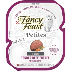 Purina Fancy Feast Petites Tender Beef in Gravy Entrée with Carrots Wet Cat Food Trays - 2.8 Oz - Case of 12